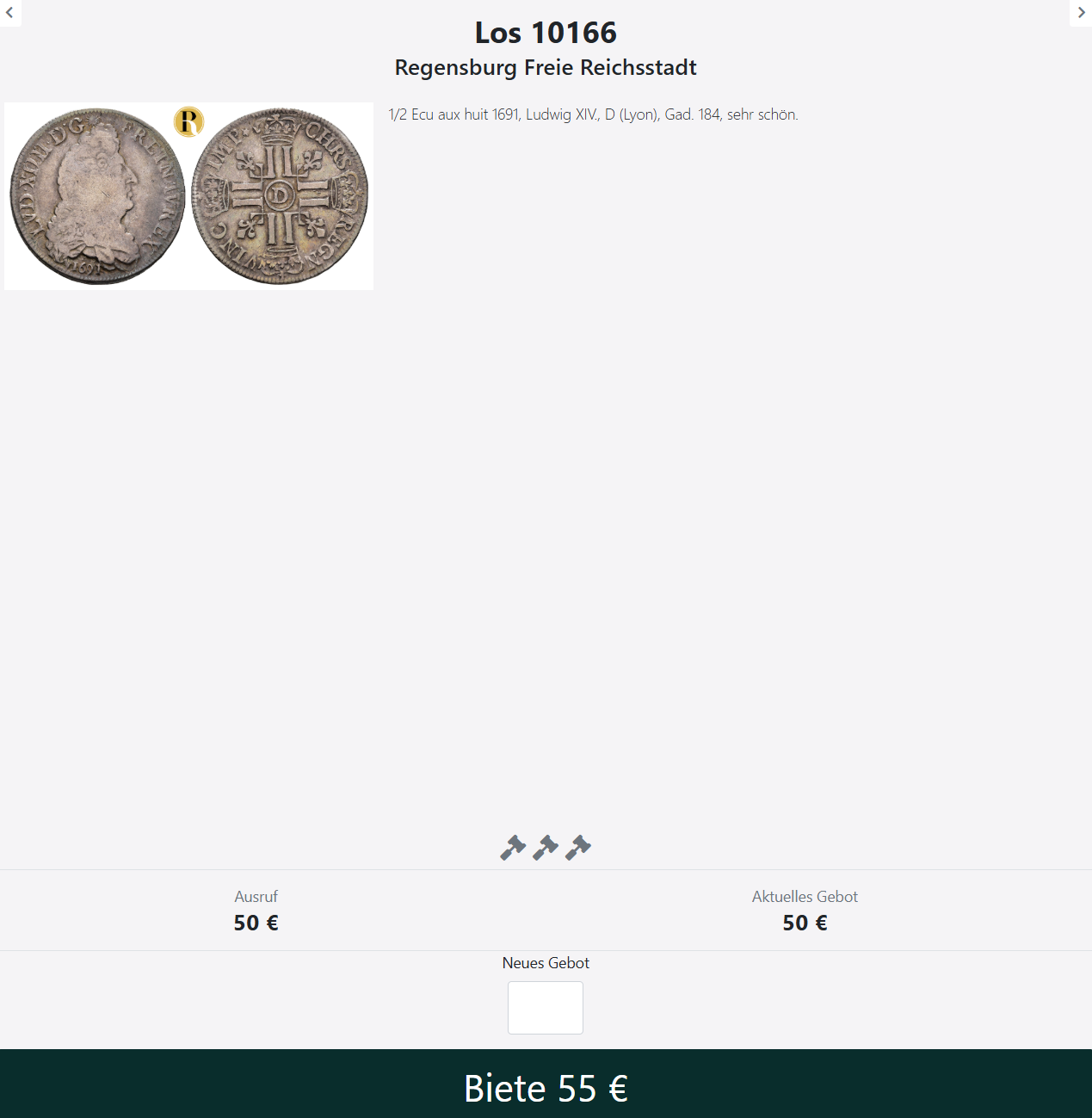 Middle column with bidding field